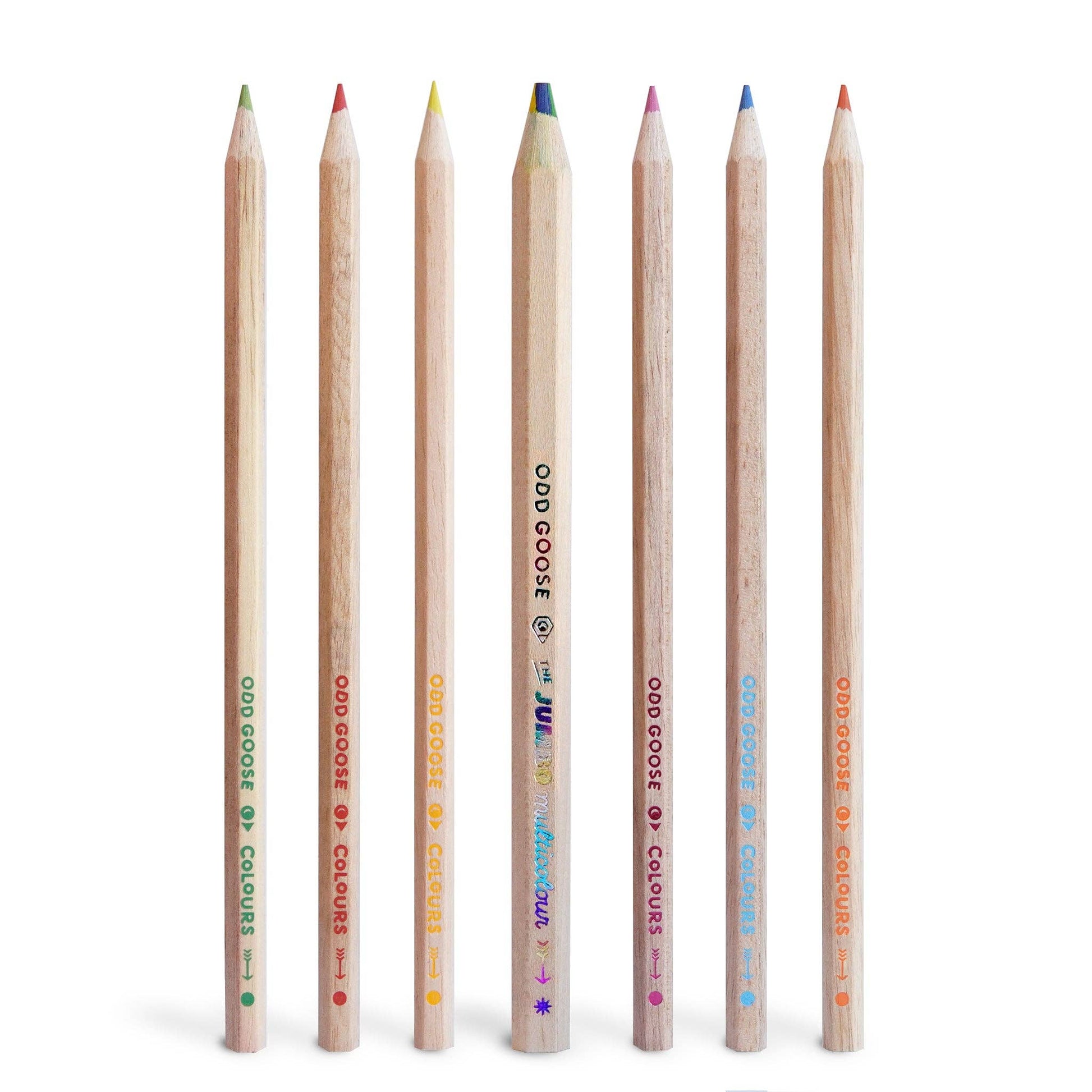 Detail of sustainably sourced pulai wood colouring pencils