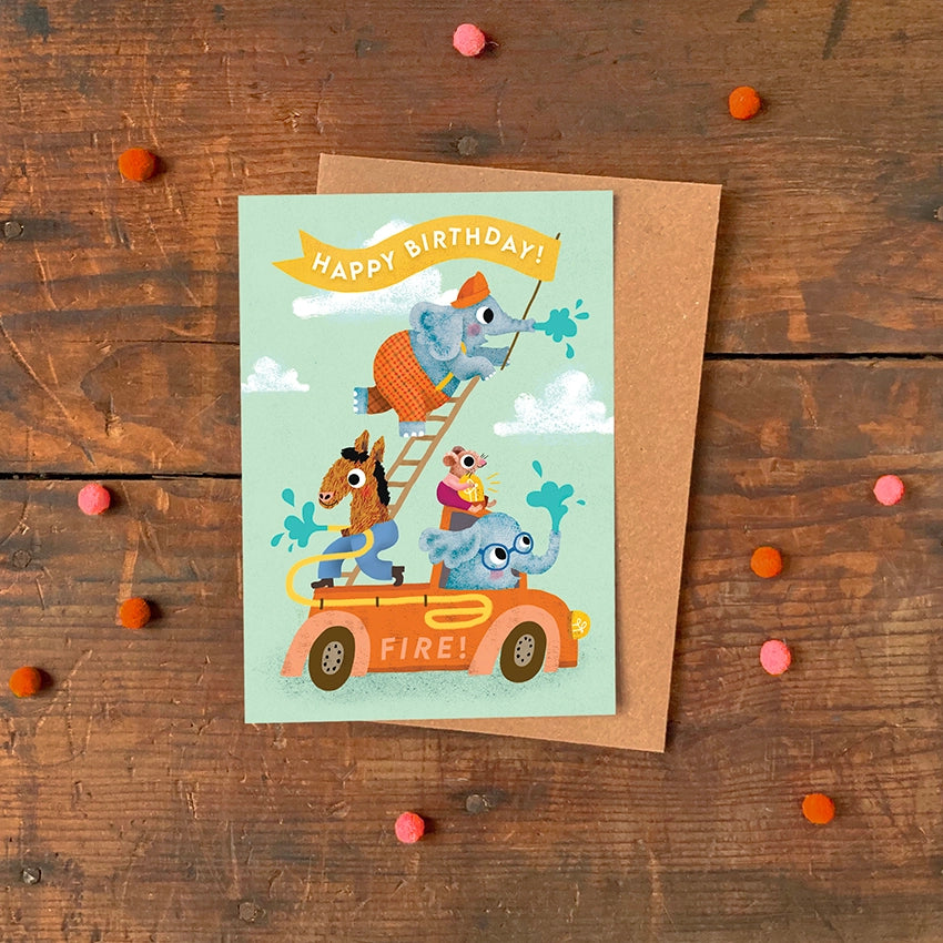 Sustainable Fire Engine Greeting Card for Kids