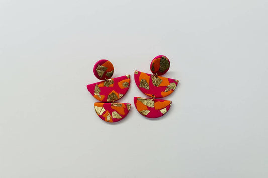 Handmade polymer clay statement earrings with gold accents
