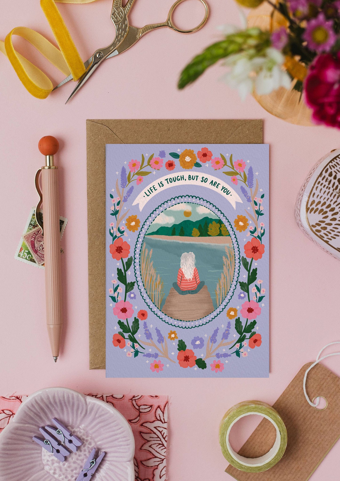 A6 Thinking of You greeting card with kraft envelope