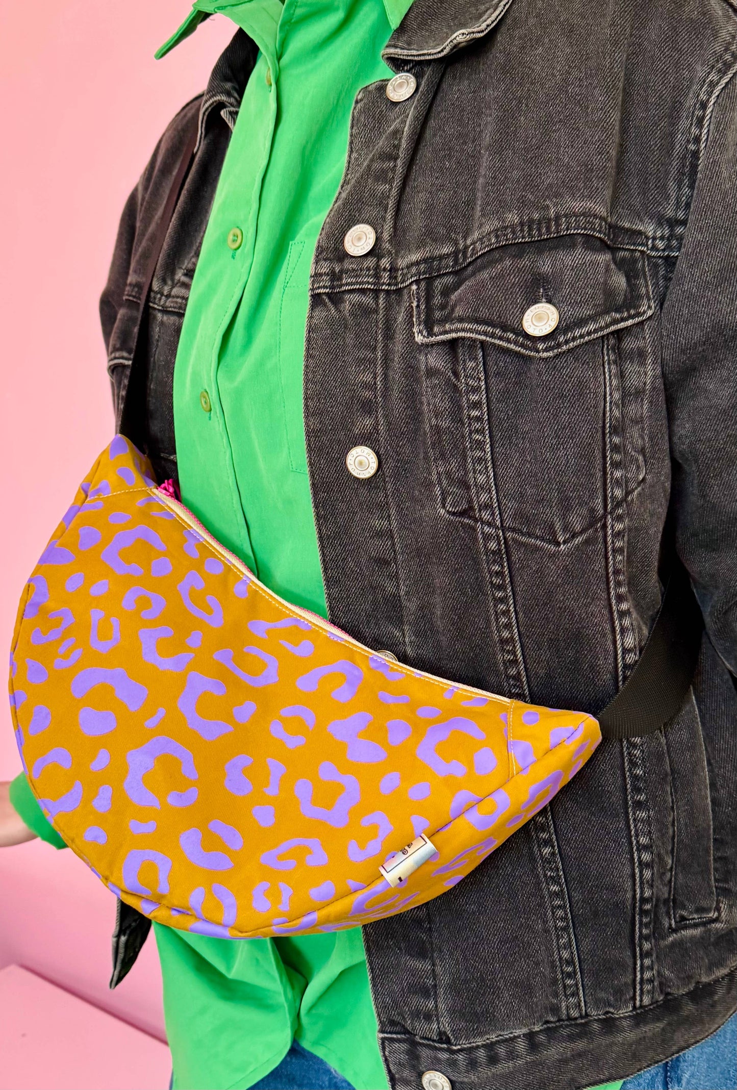 Handprinted Waxed Canvas Sling Bag, front view