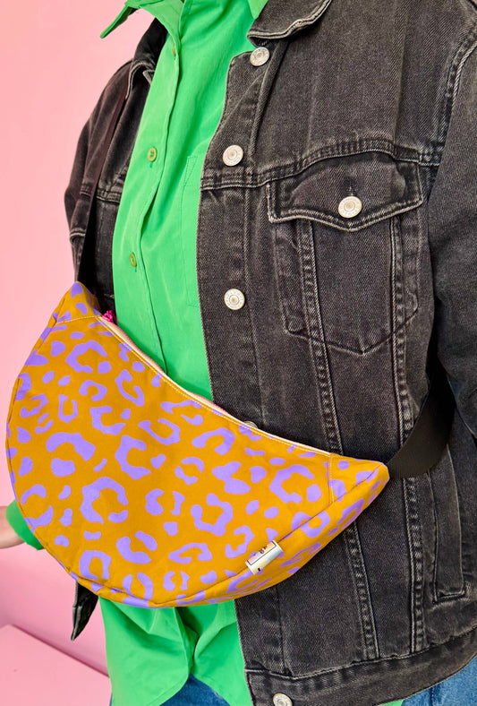 Handprinted Waxed Canvas Sling Bag, front view