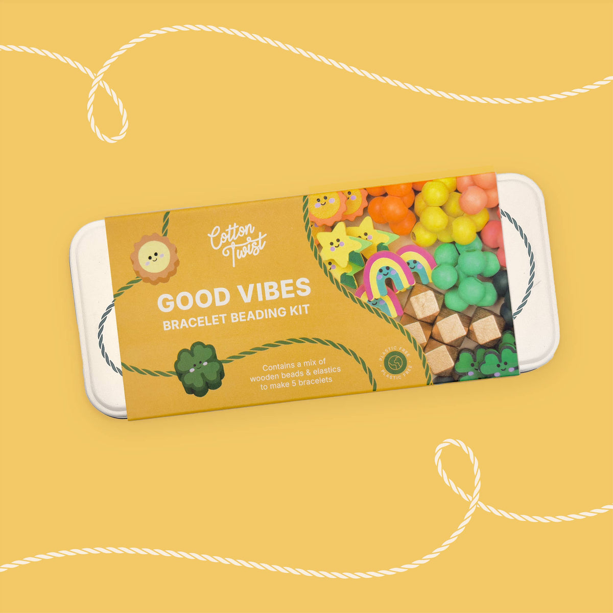 Selection of colourful sustainably sourced wooden beads including a sun and rainbow