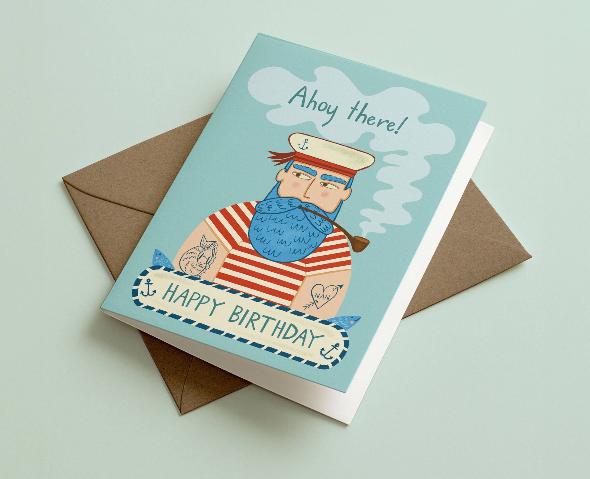 Nautical themed birthday card by Su Owen close up