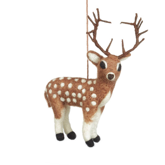 Brown wool felt stag hanging decoration with wire antlers