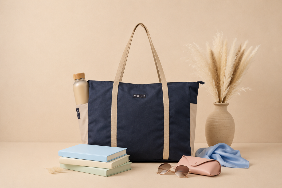 Large navy zipped shopper bag crafted from recycled ocean plastic