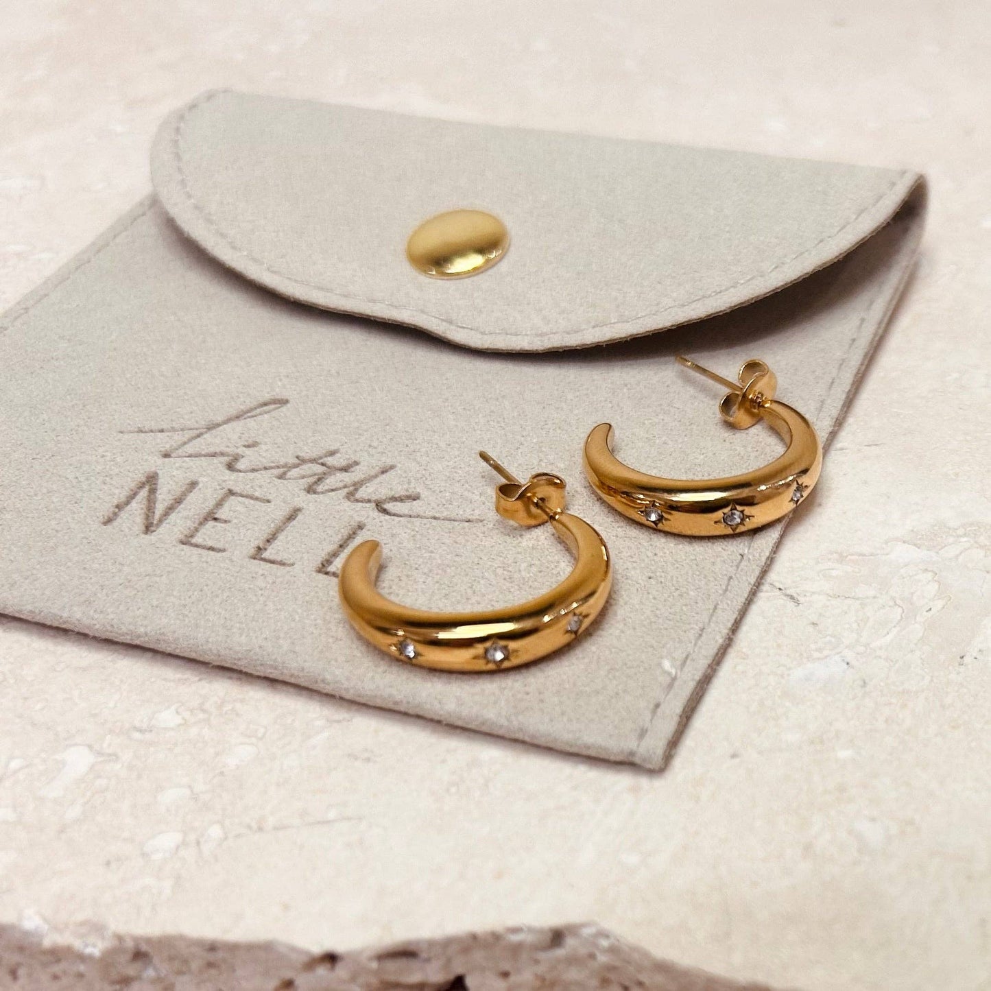Embossed Star 18k Gold Plated Hoops