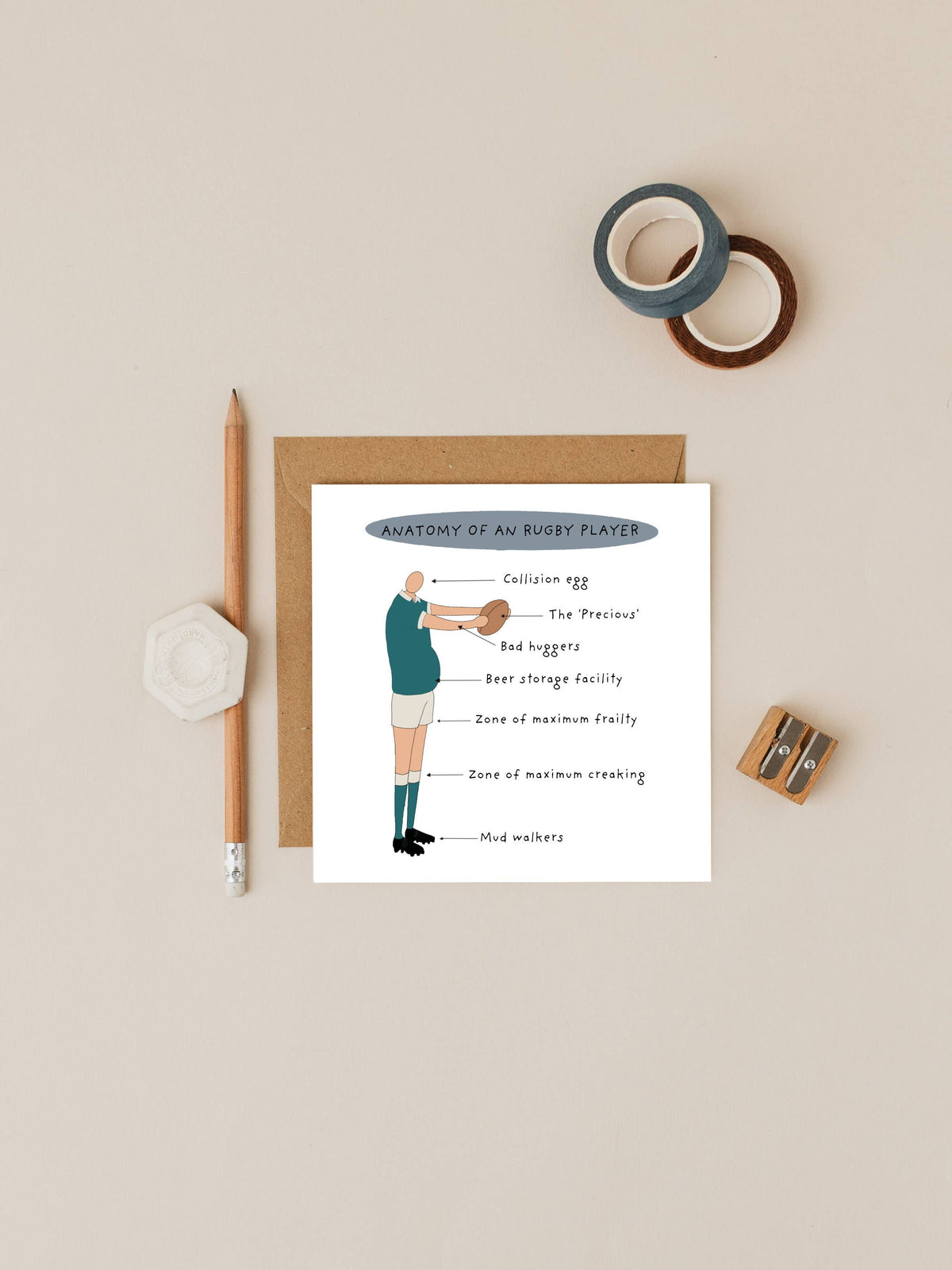 Close up of Anatomy of a Rugby Player Greeting Card