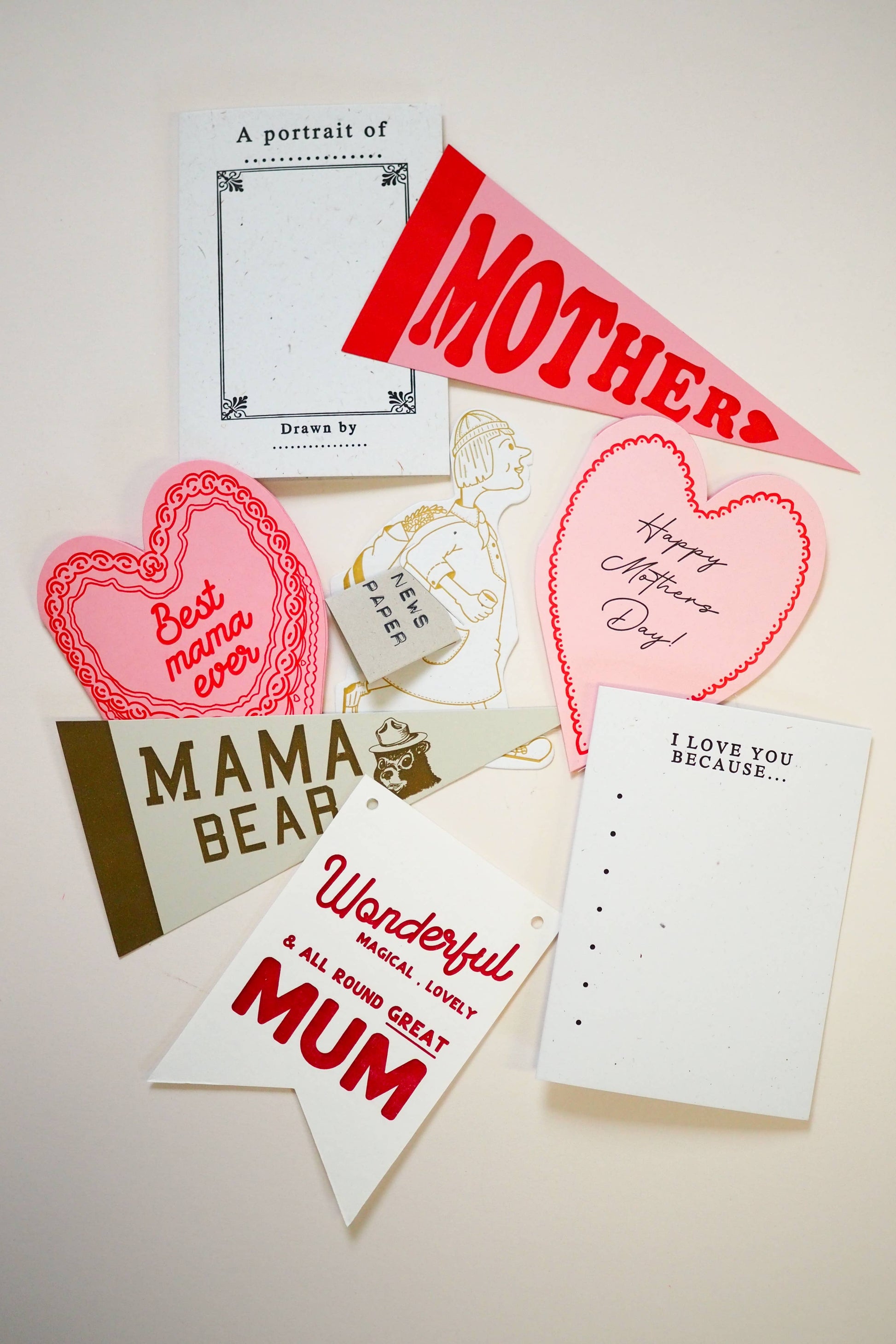 Letterpress detail on Mum hanging flag card