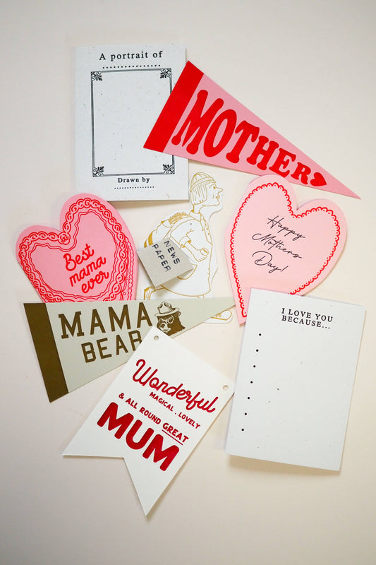 Letterpress detail on Mum hanging flag card