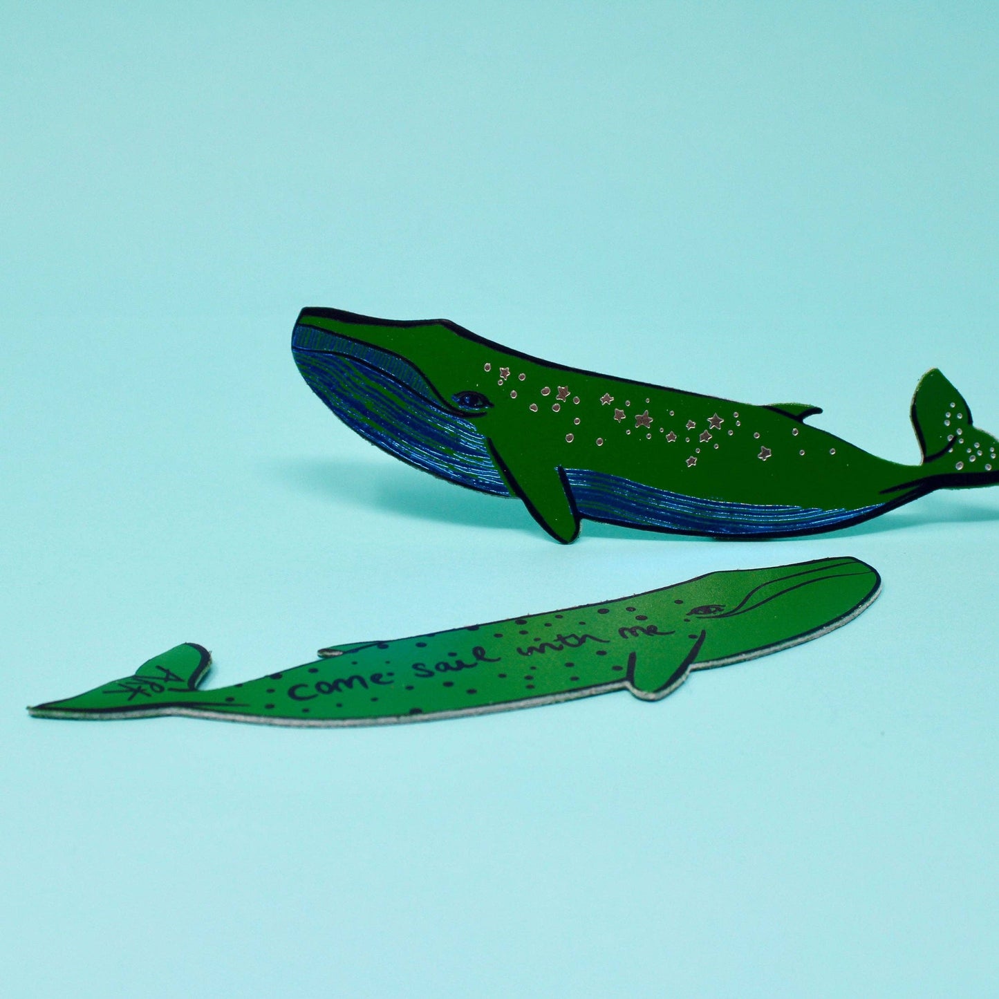 Scottish made leather whale bookmark