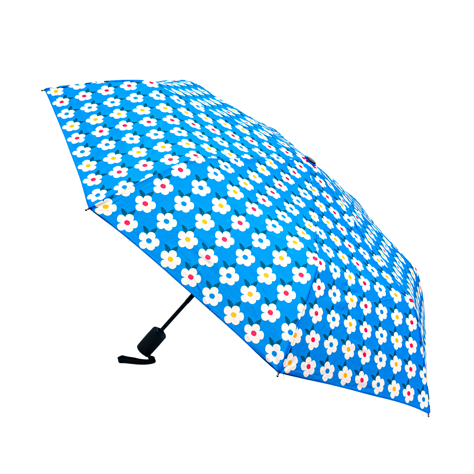 Vintage style blue flower print umbrella canopy detail
