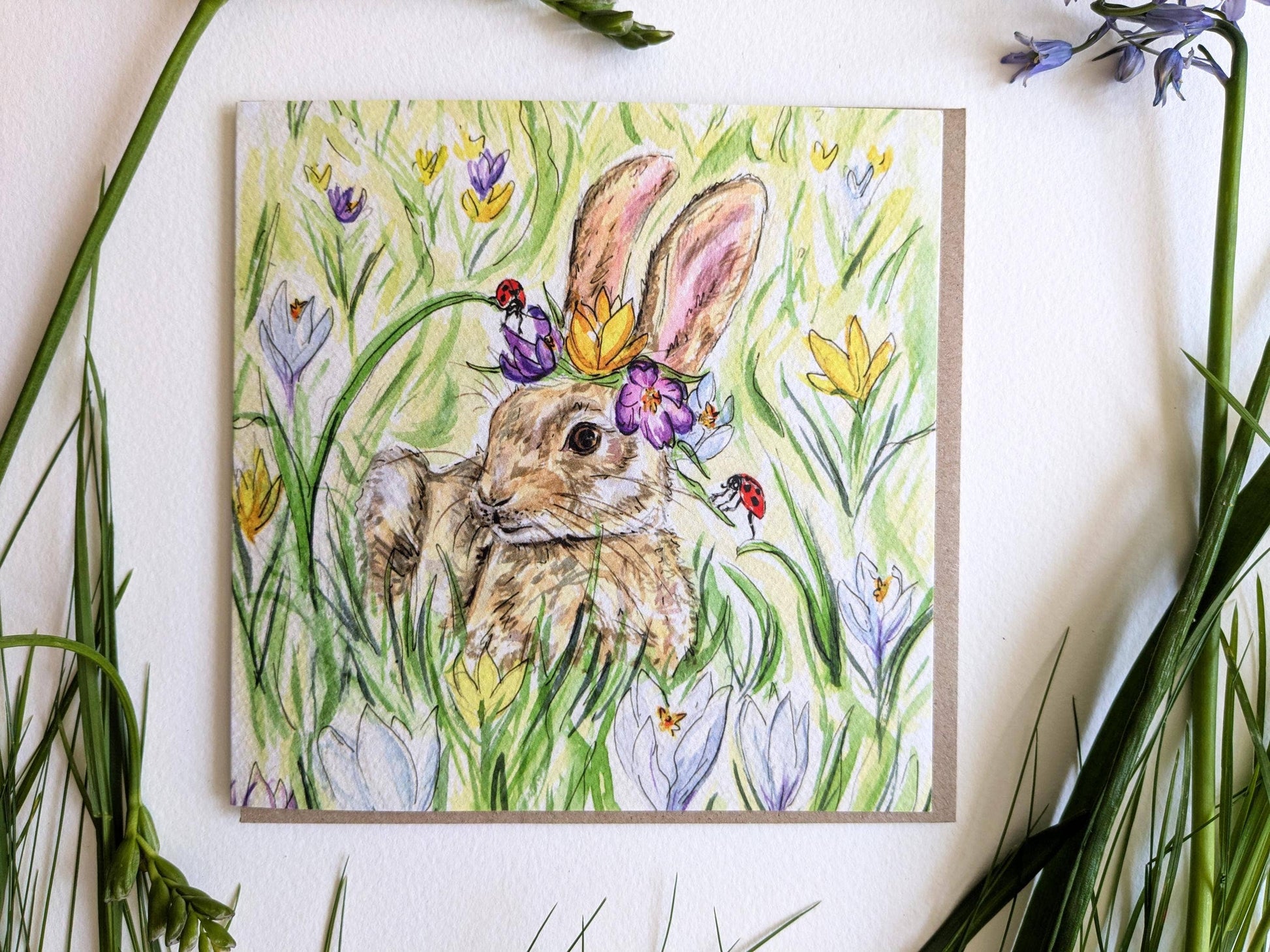 Eco-friendly packaging for Spring Rabbit and Crocus card
