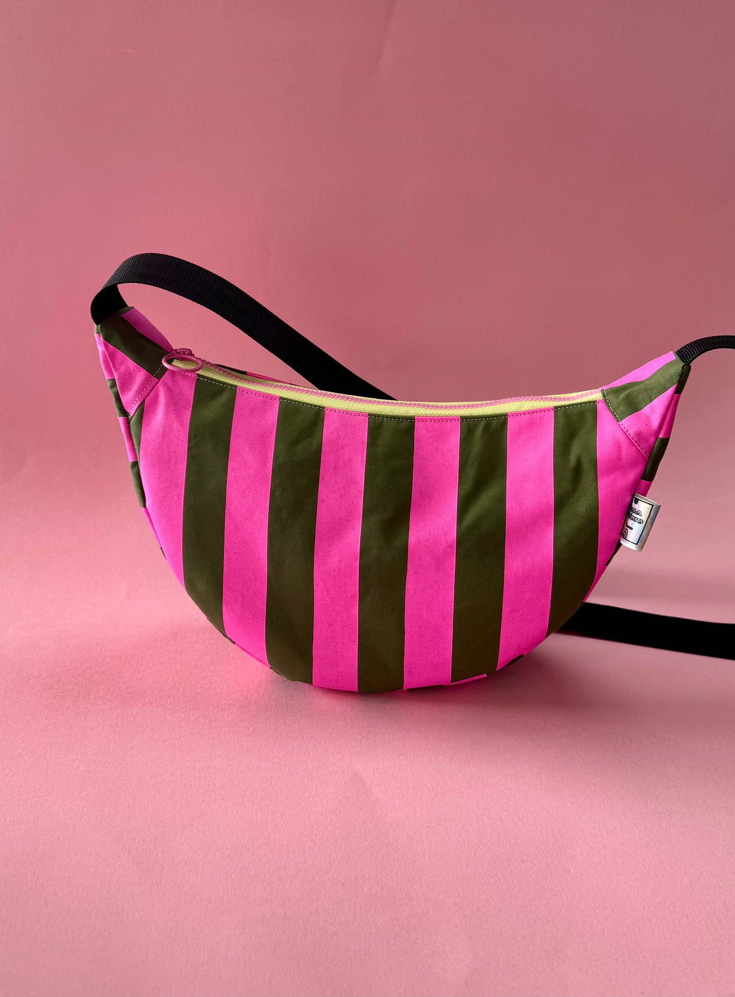 Pink and Green stripes waxed canvas Sling bag