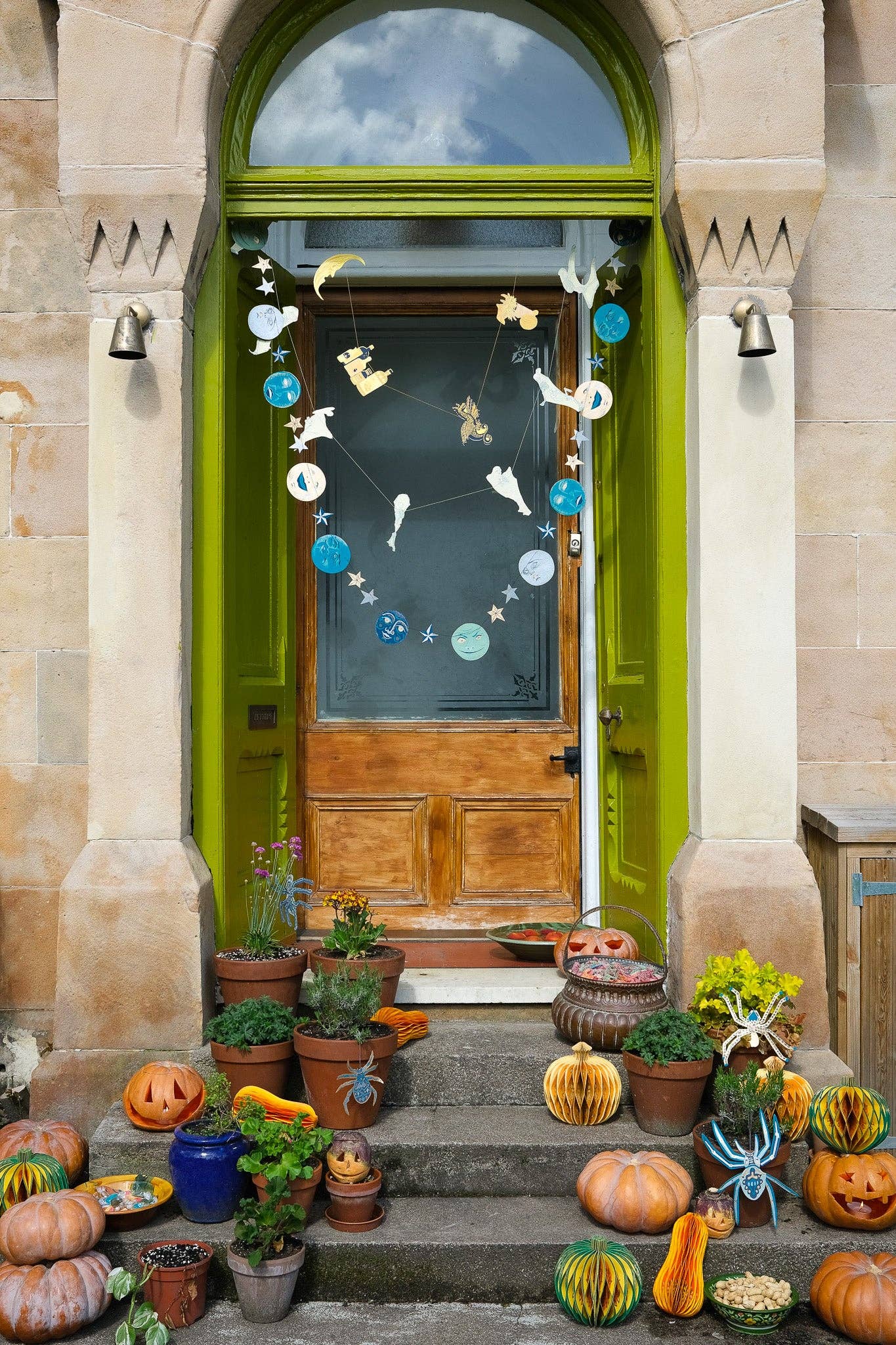 Eco-friendly recycled paper garland close up