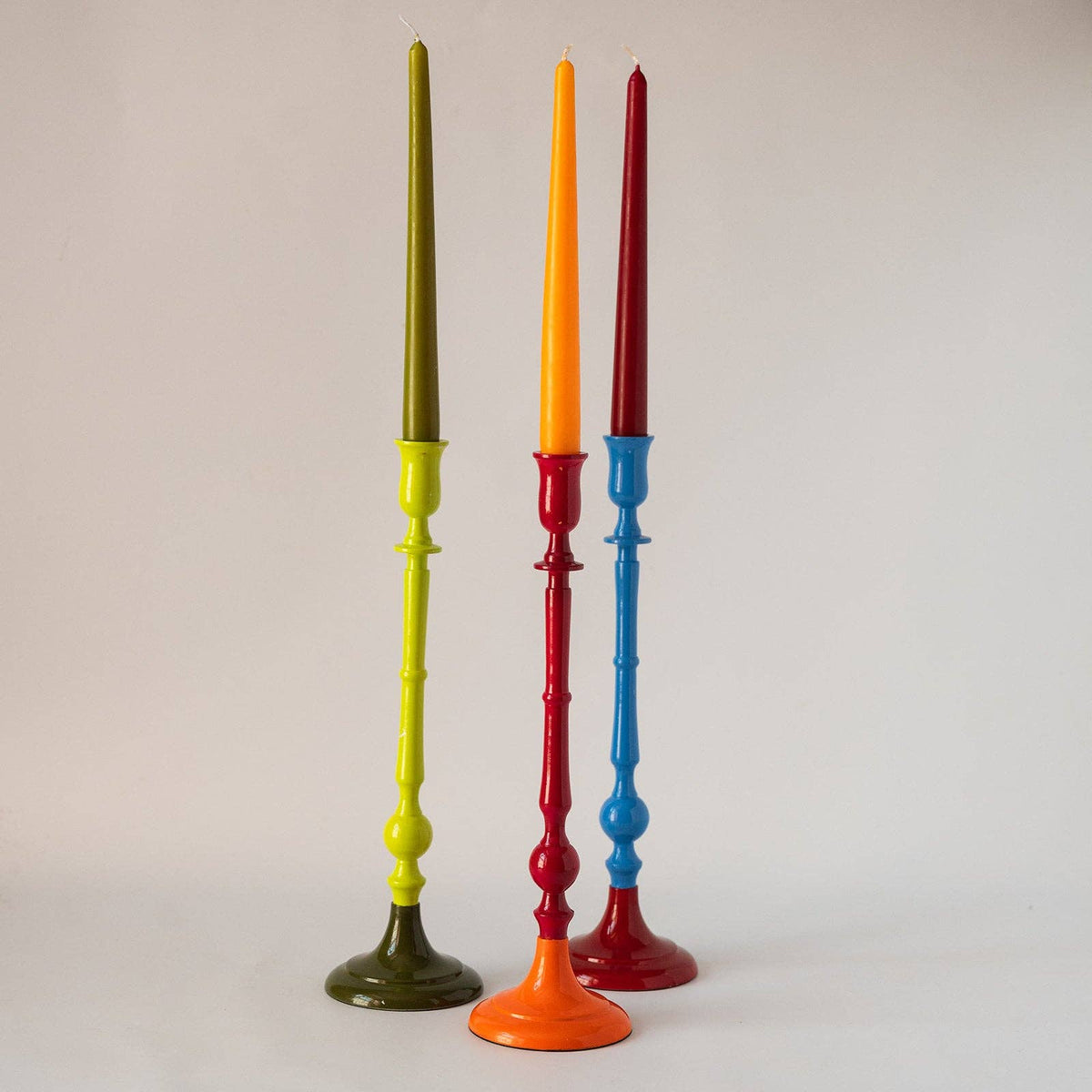 Cobalt blue and Garnet red handmade enamel candlestick