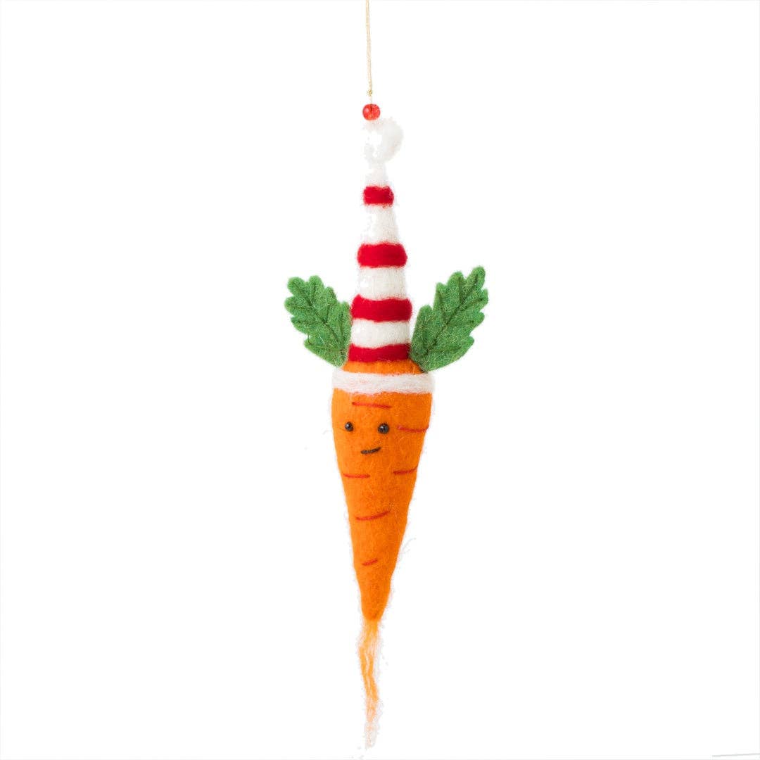 Colin Carrot felt Christmas tree decoration with festive striped hat
