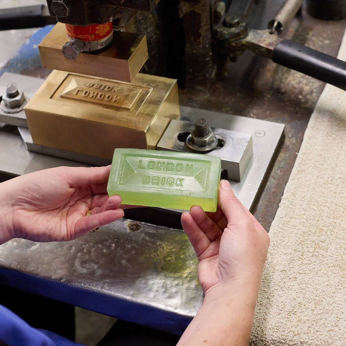 Cruelty-free Barbican Oasis London brick soap packaging