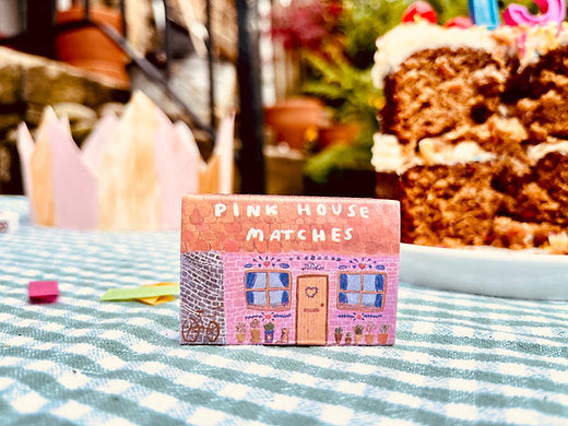 Eco-friendly Pink House Matches by Laura Skillbeck, recycled card packaging, perfect housewarming gift