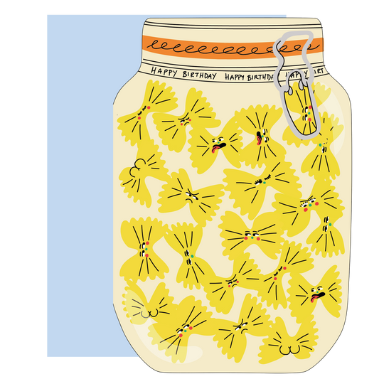 Eat the Moon Pasta Jar Die Cut Greeting Card front with playful pasta jar design