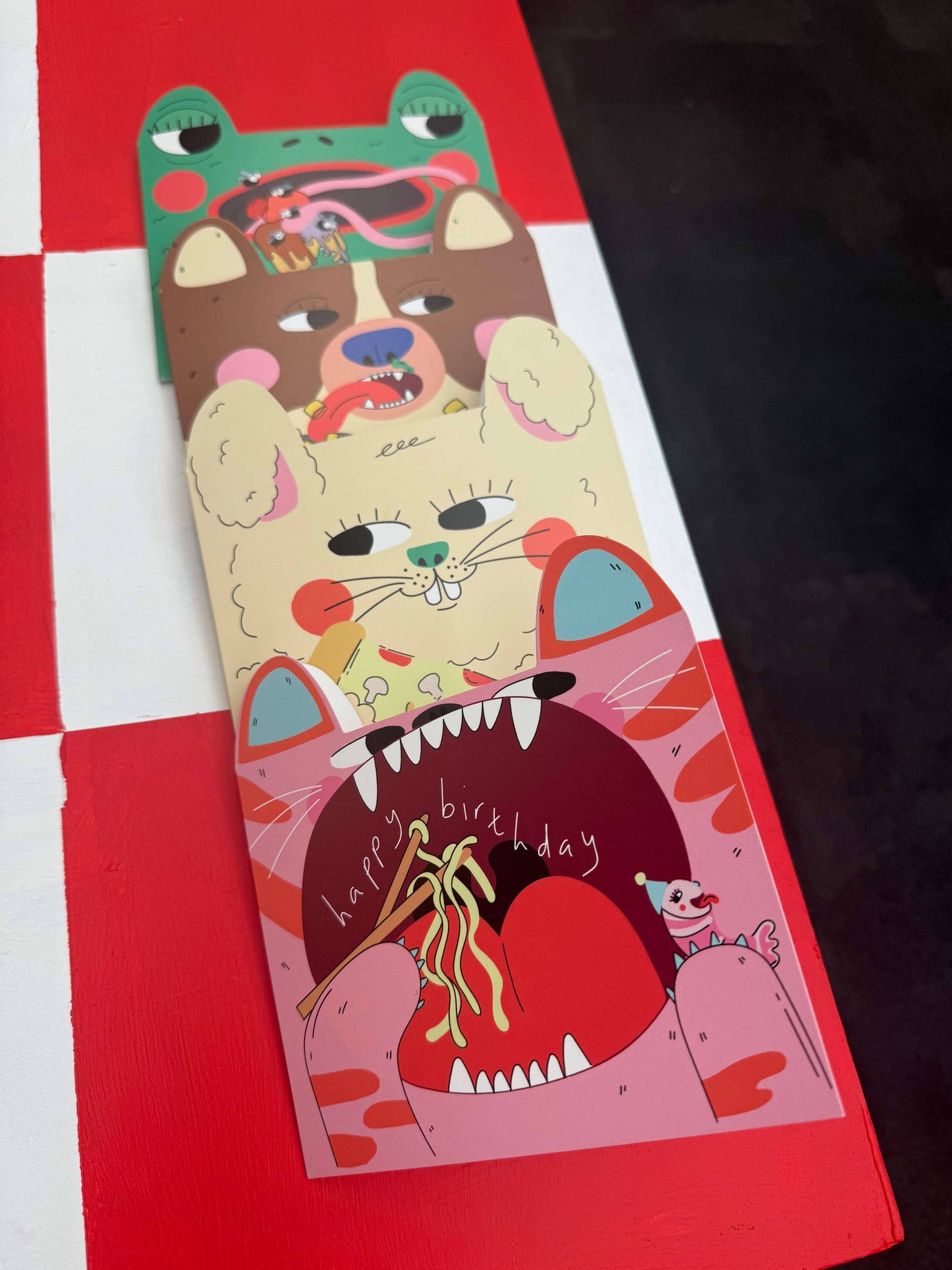 Back view of the plastic-free Rabbit Eats Pizza greeting card, showcasing sustainably sourced paper and UK origin.