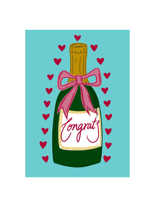 Recycled 'Congrats' greeting card with hand-drawn celebratory design, brown kraft envelope, perfect for weddings and engagements from Forget Me Not & Green.