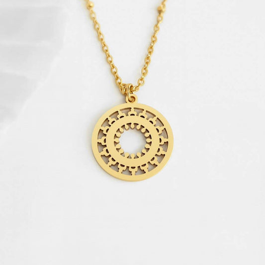 Gold Mandala Necklace on branded display card