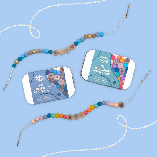 Eco-conscious friendship bracelet gift kit promoting fine motor skills for kids age 3+.