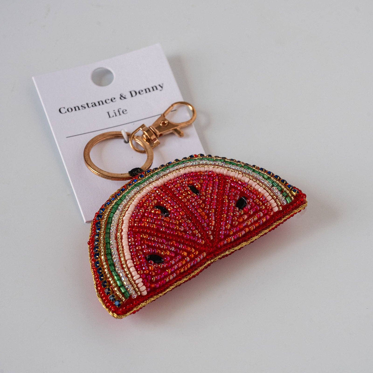 Handmade Curio beaded keyring with brass clip