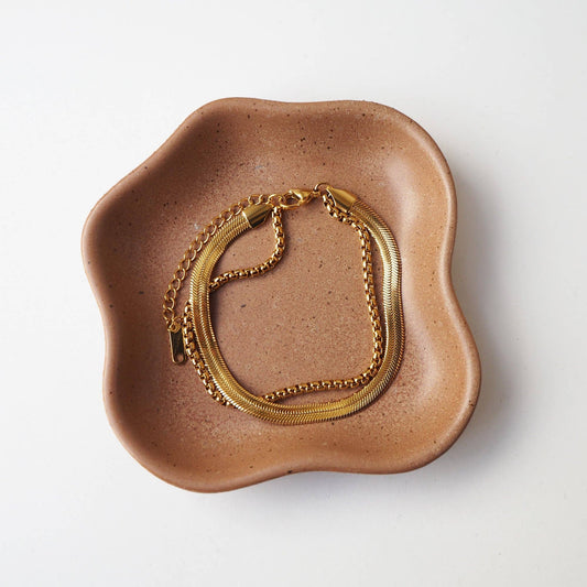 18K Gold Plated Layered Chain Bracelet on wrist