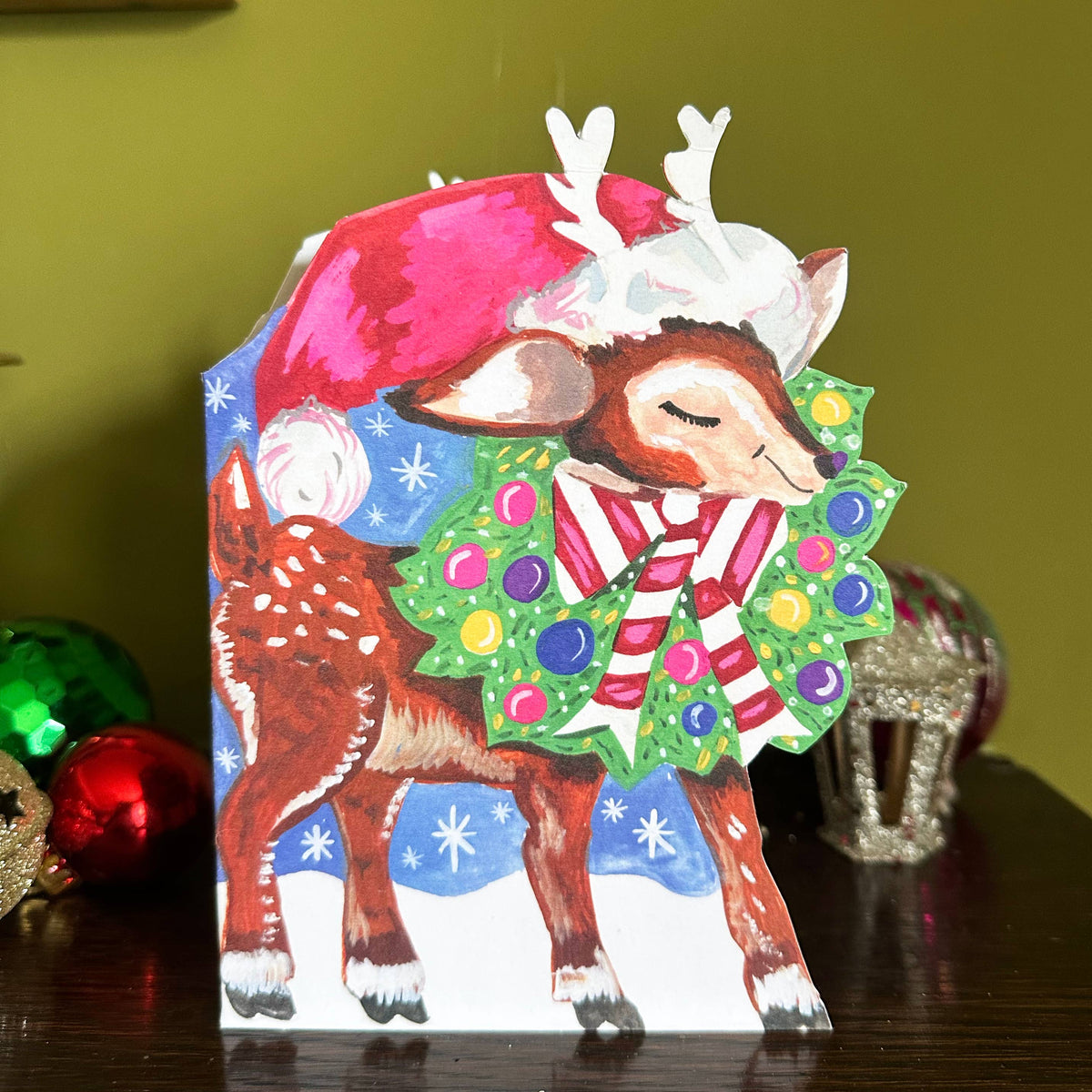 Magic Reindeer vintage Christmas greetings card with matching envelope