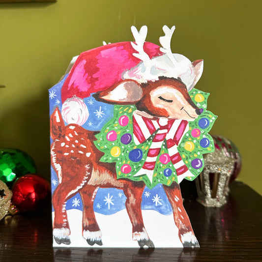 Magic Reindeer vintage Christmas greetings card with matching envelope