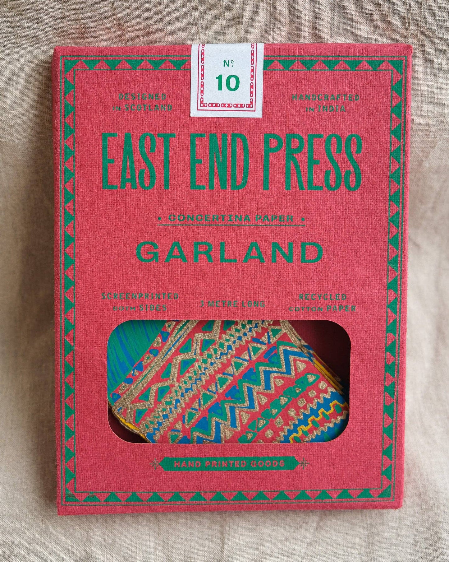 Sustainable Christmas stockings garland, hand-printed details