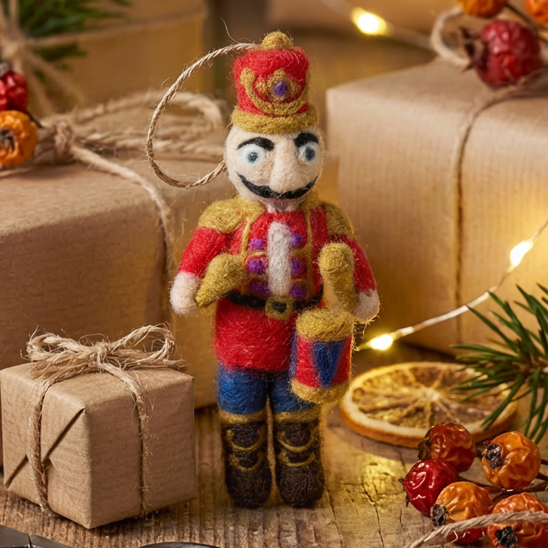Handmade Felt Nutcracker Ned hanging Christmas decoration