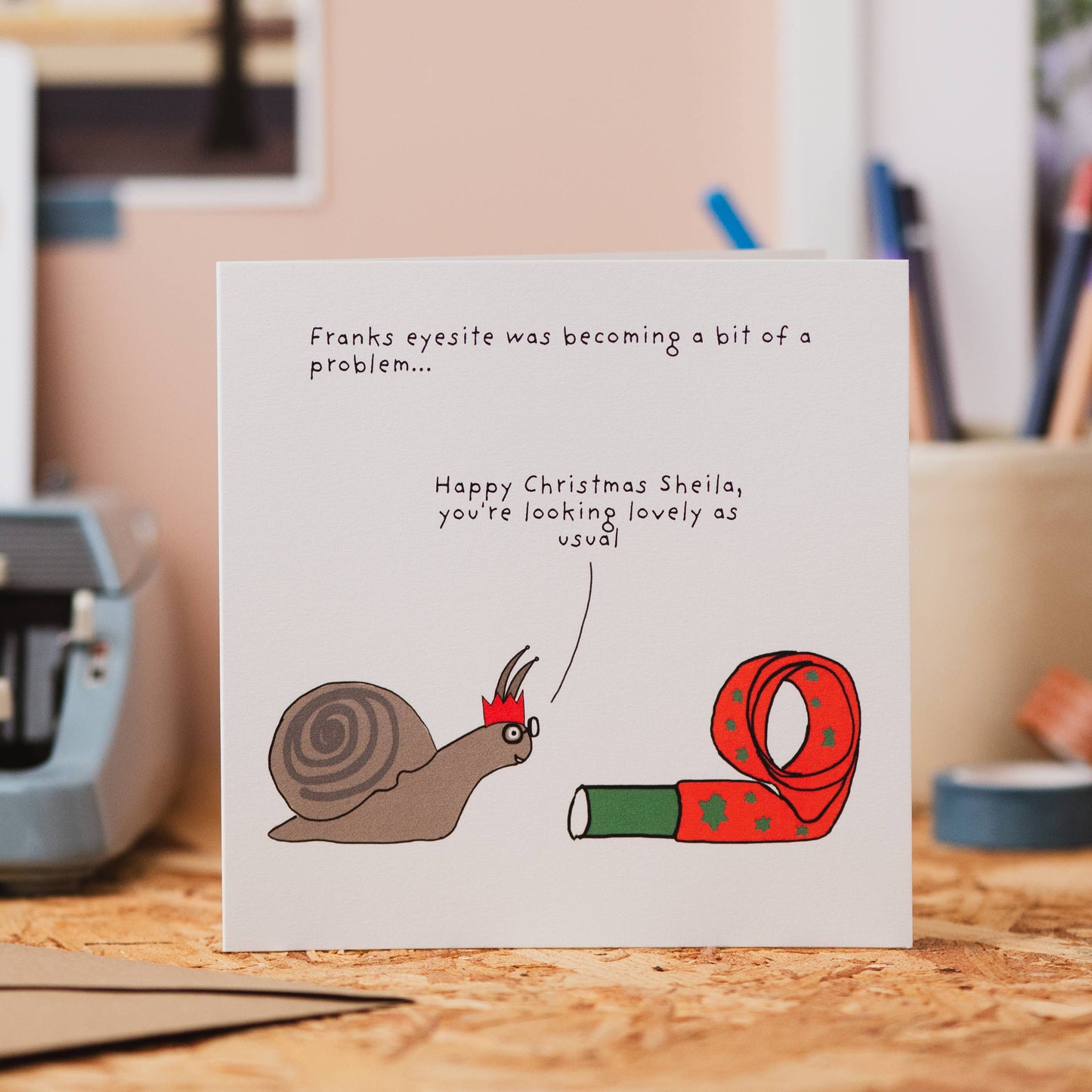 Eco-friendly greeting card printed on 300gsm card with recycled envelope and biodegradable sleeve