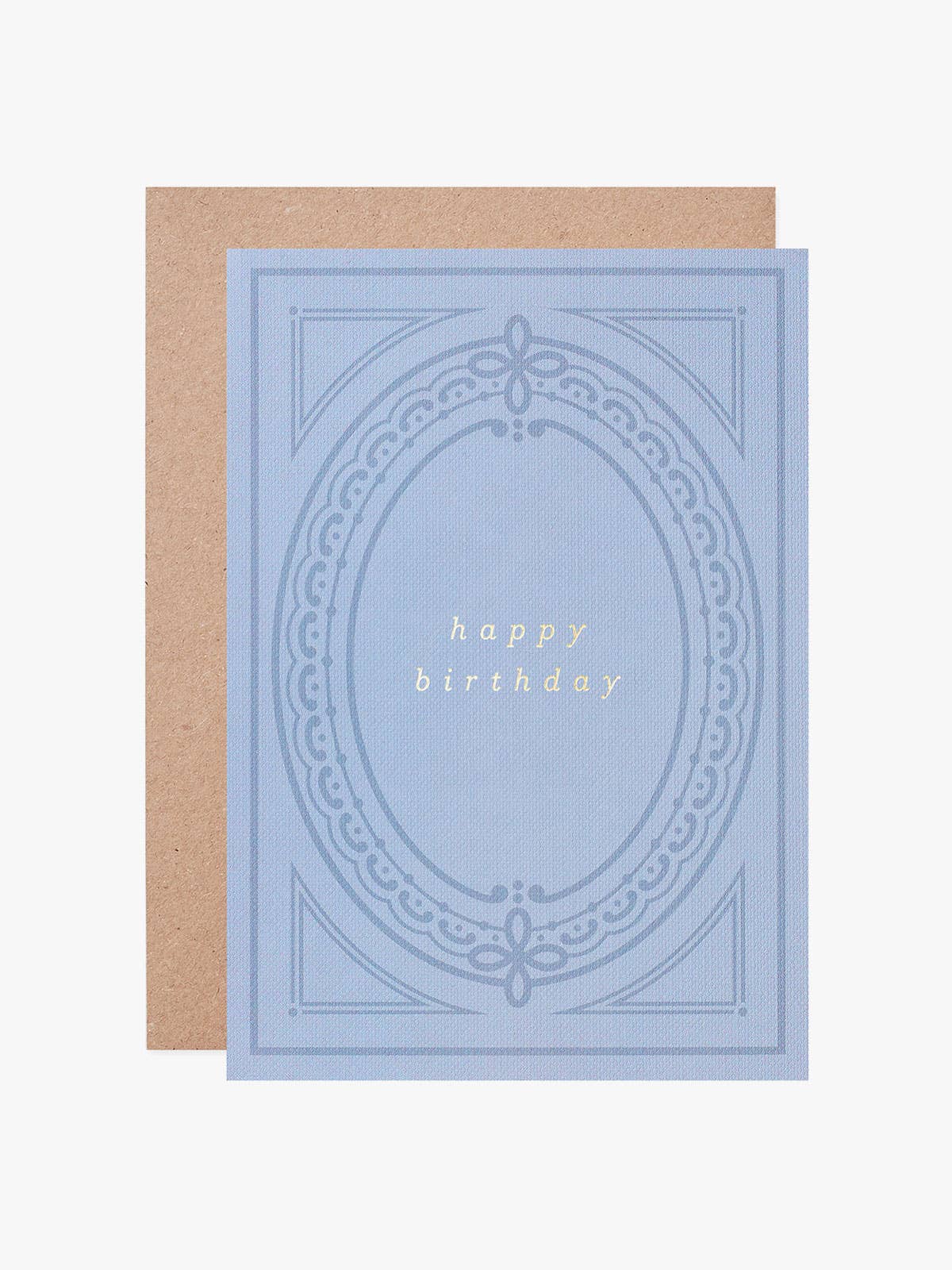 Gold foil Happy Birthday card for book lovers with vintage blue book design