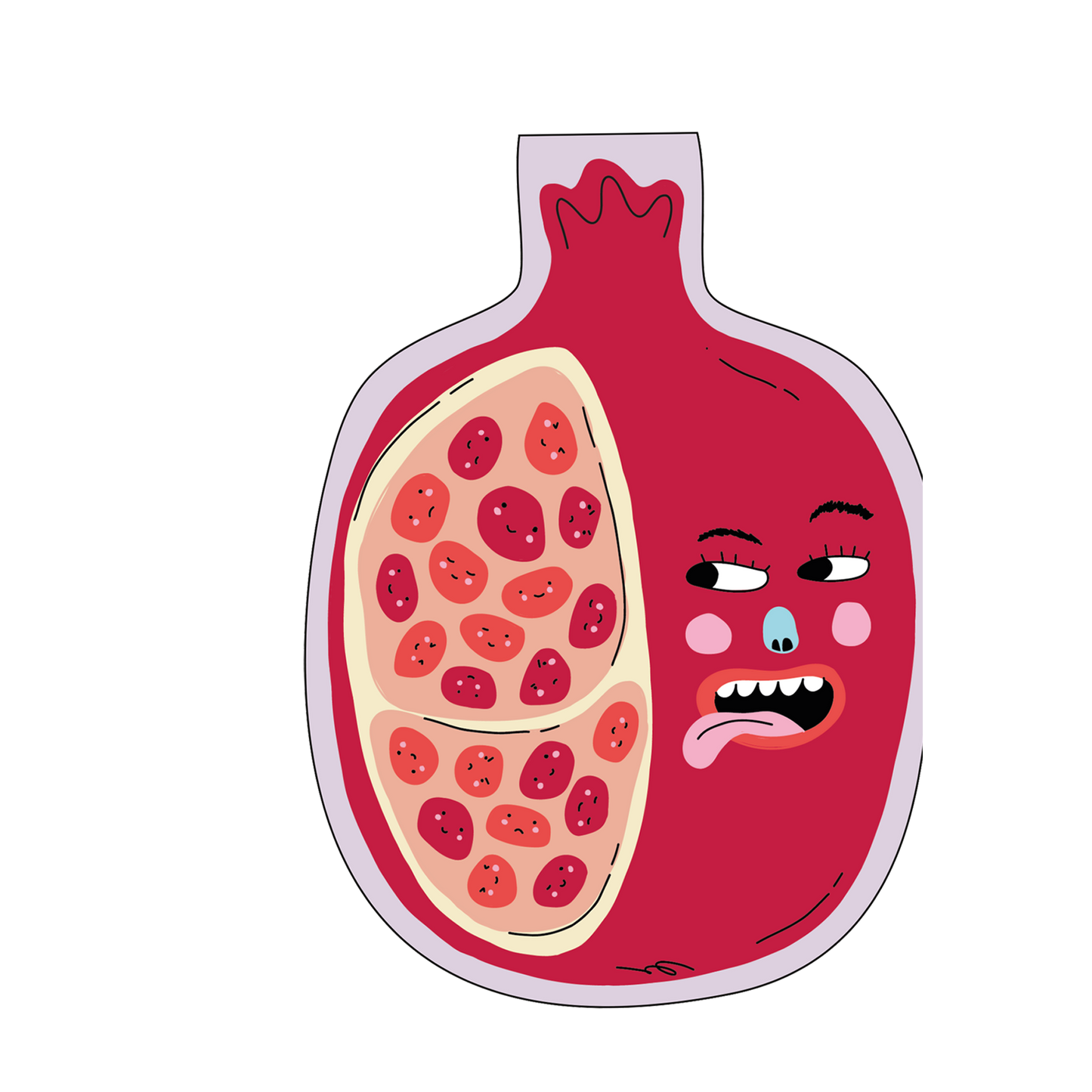 Hey Pomegranate! card reverse, 'fruity booty' illustration, premium sustainable paper.