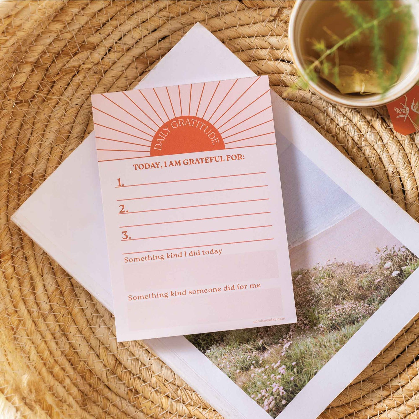 A6 Sun Ray Daily Gratitude Pad with yellow sun design