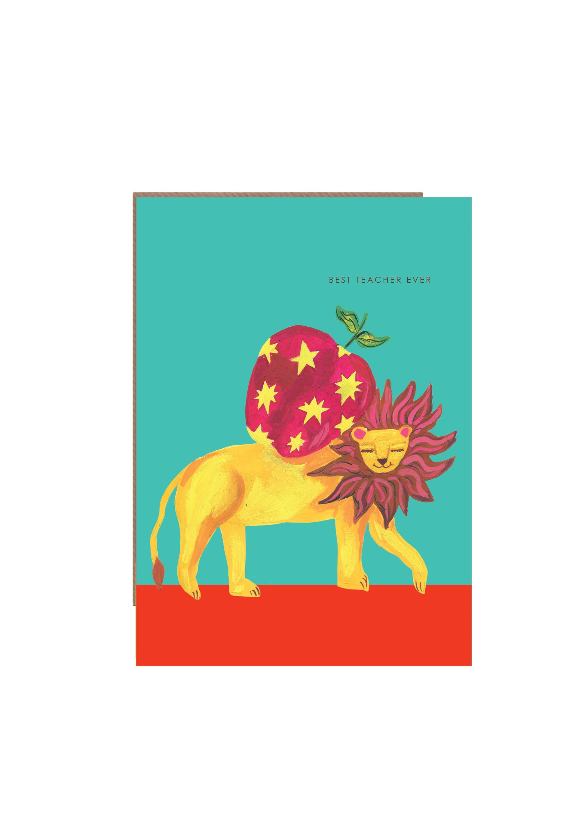 Lion Best Teacher greeting card with recycled envelope