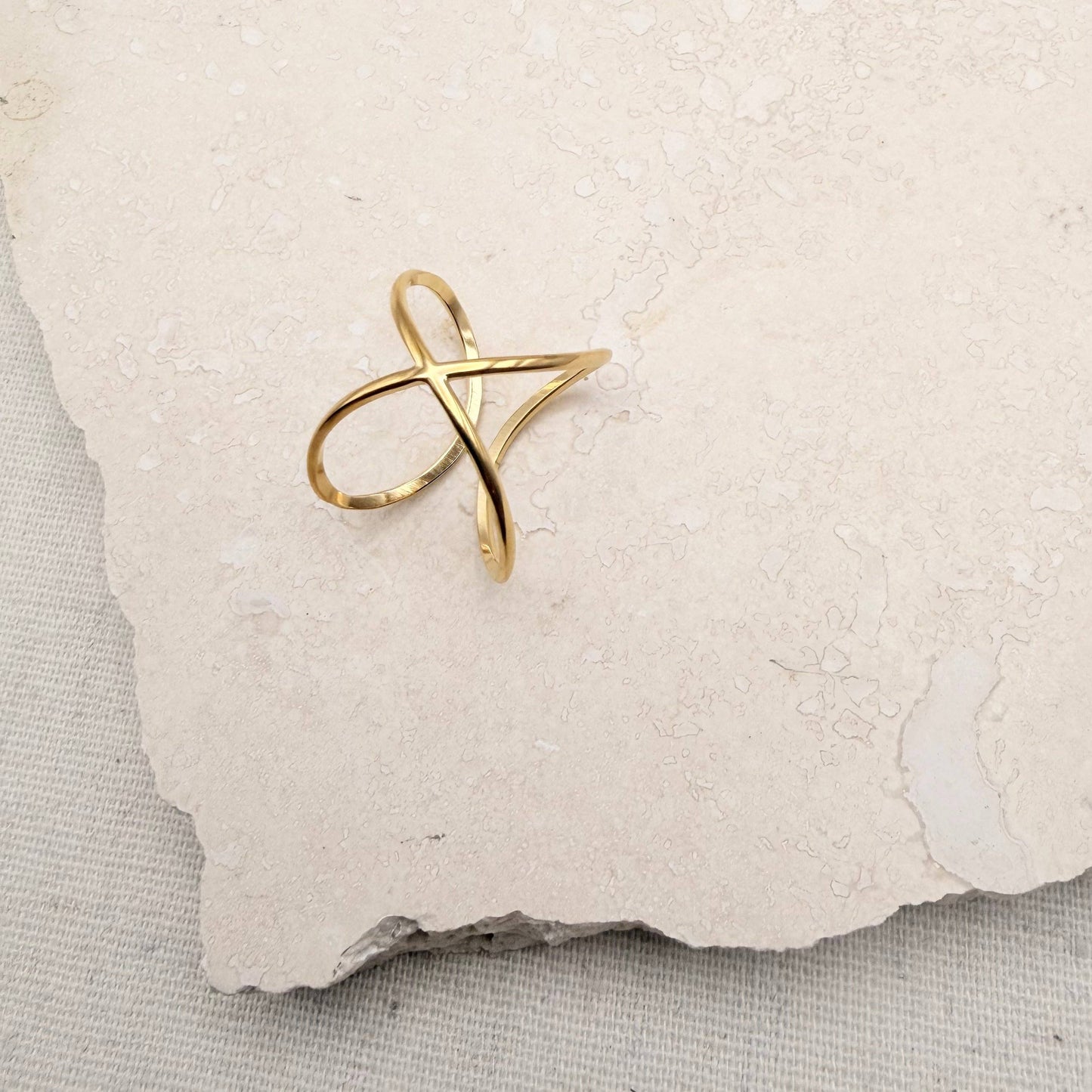 Everyday Adjustable Gold Cross Ring on model
