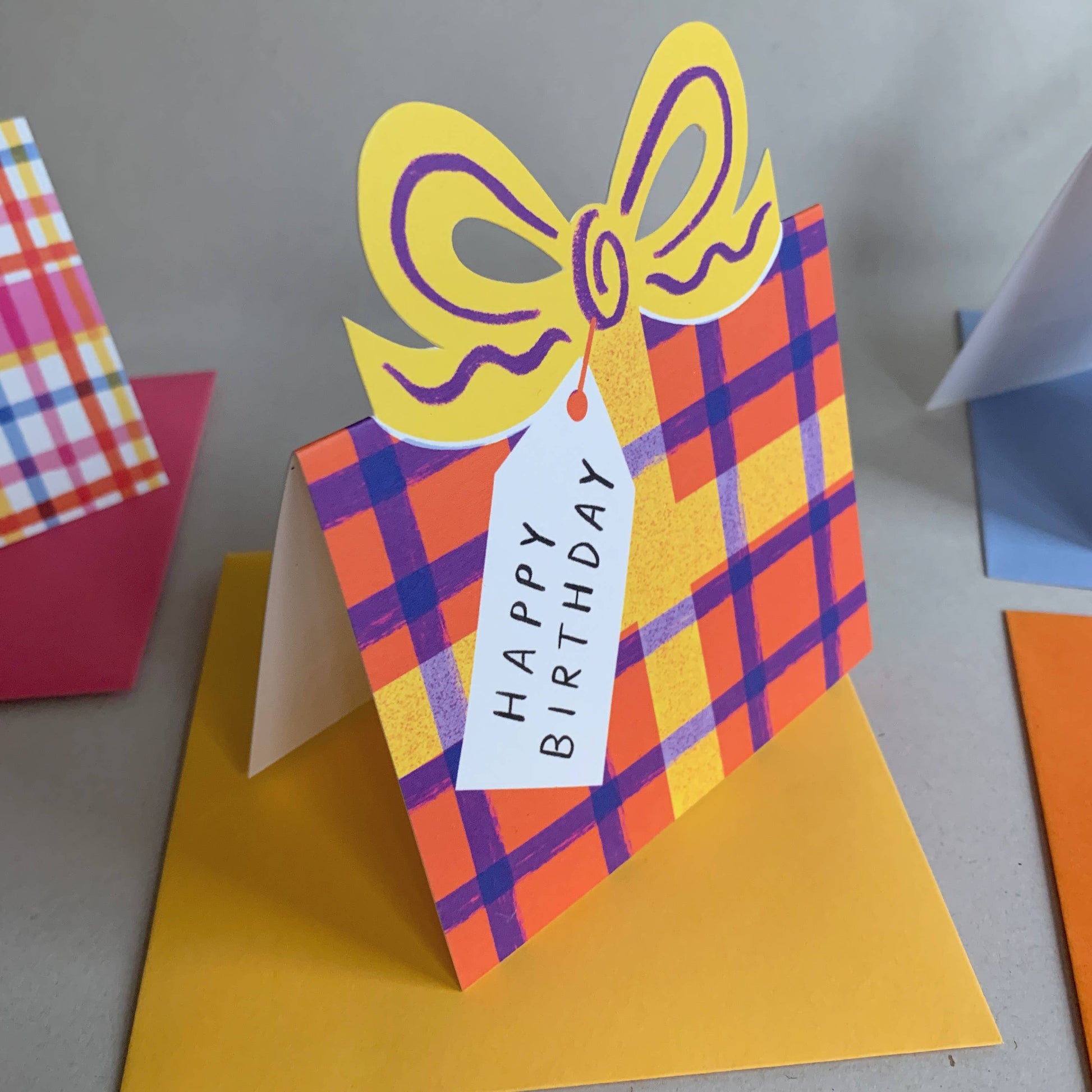 Kitty Kenda Birthday Bow Shaped Greeting Card, exclusive registered design, 350gsm luxury G.F.Smith cardstock