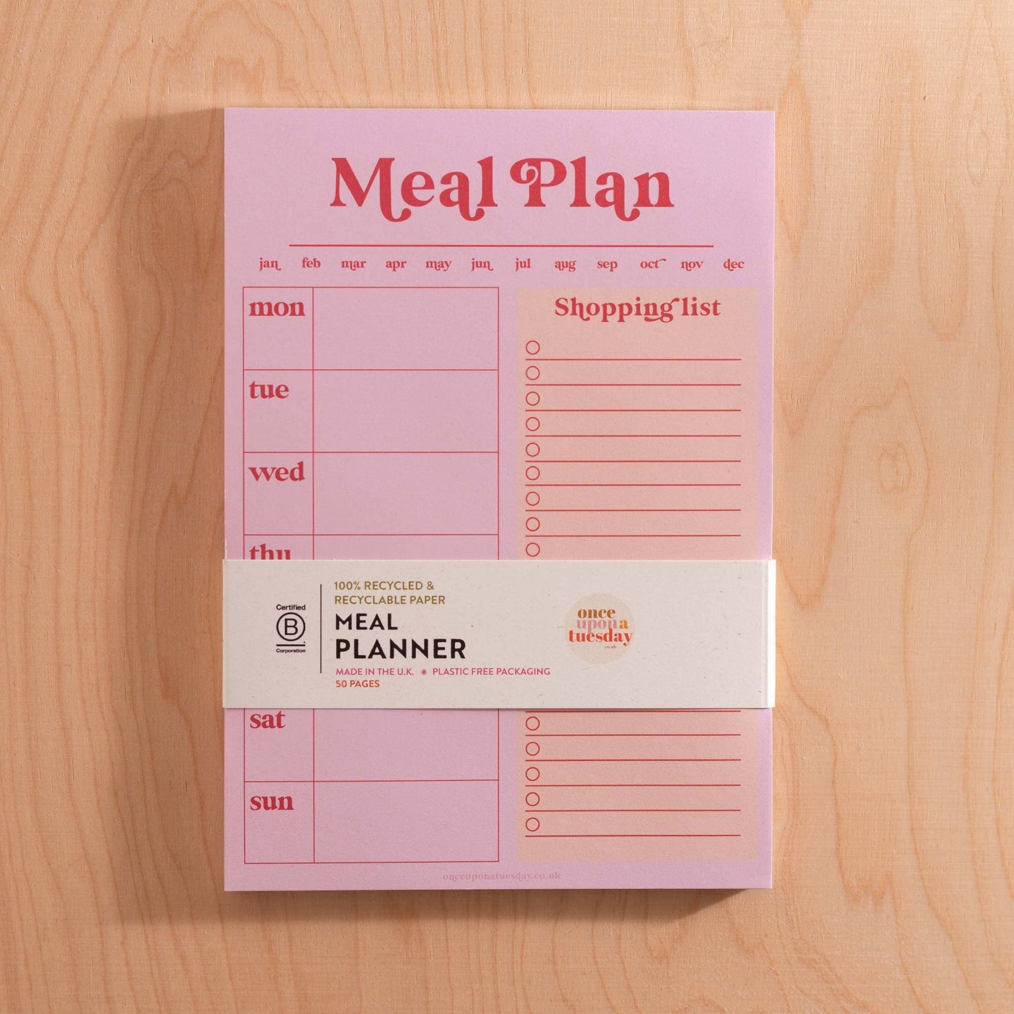 Sustainable meal planner pad with vegetable based ink print