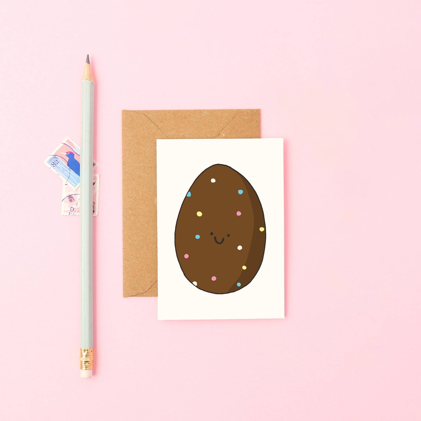 Close-up of Mini Easter Egg Card, A7 size, showcasing sustainable recyclable paper texture and blank interior