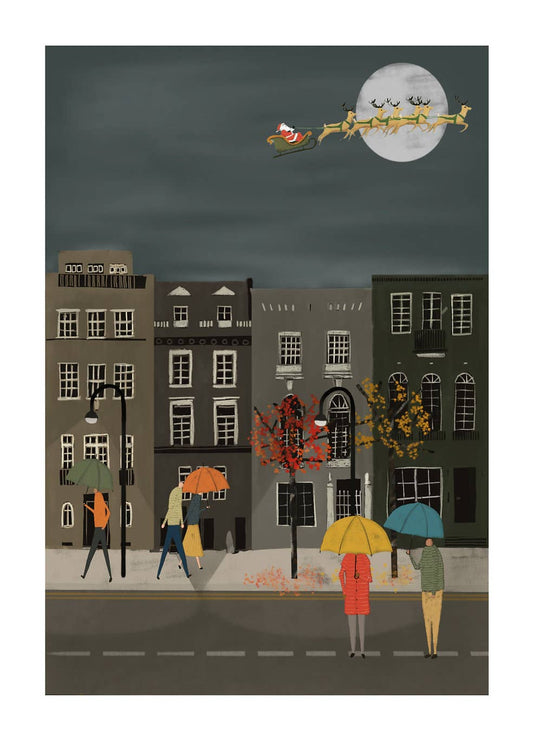 Eco-friendly festive greeting card printed on 300gsm card with recycled envelope and biodegradable sleeve.