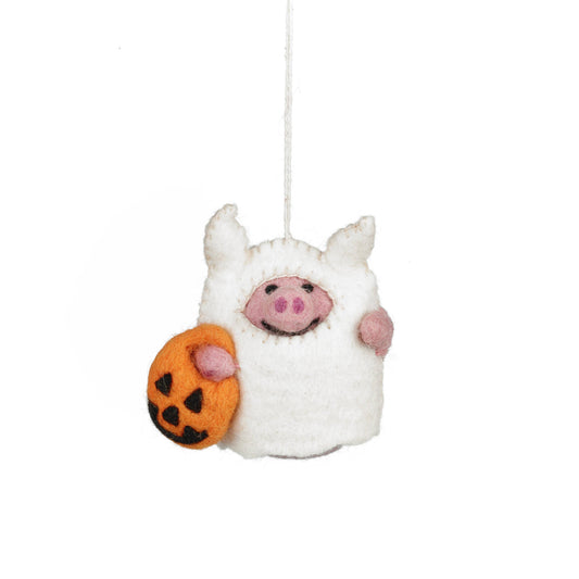 Handmade Felt Boo! Pig Hanging Halloween Decoration. Fair Trade.