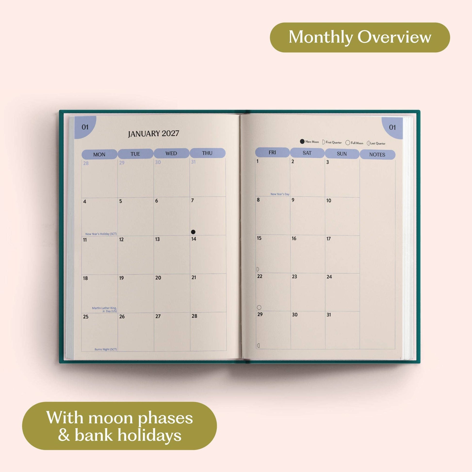 Notes section at the back of the 2027 teal planner