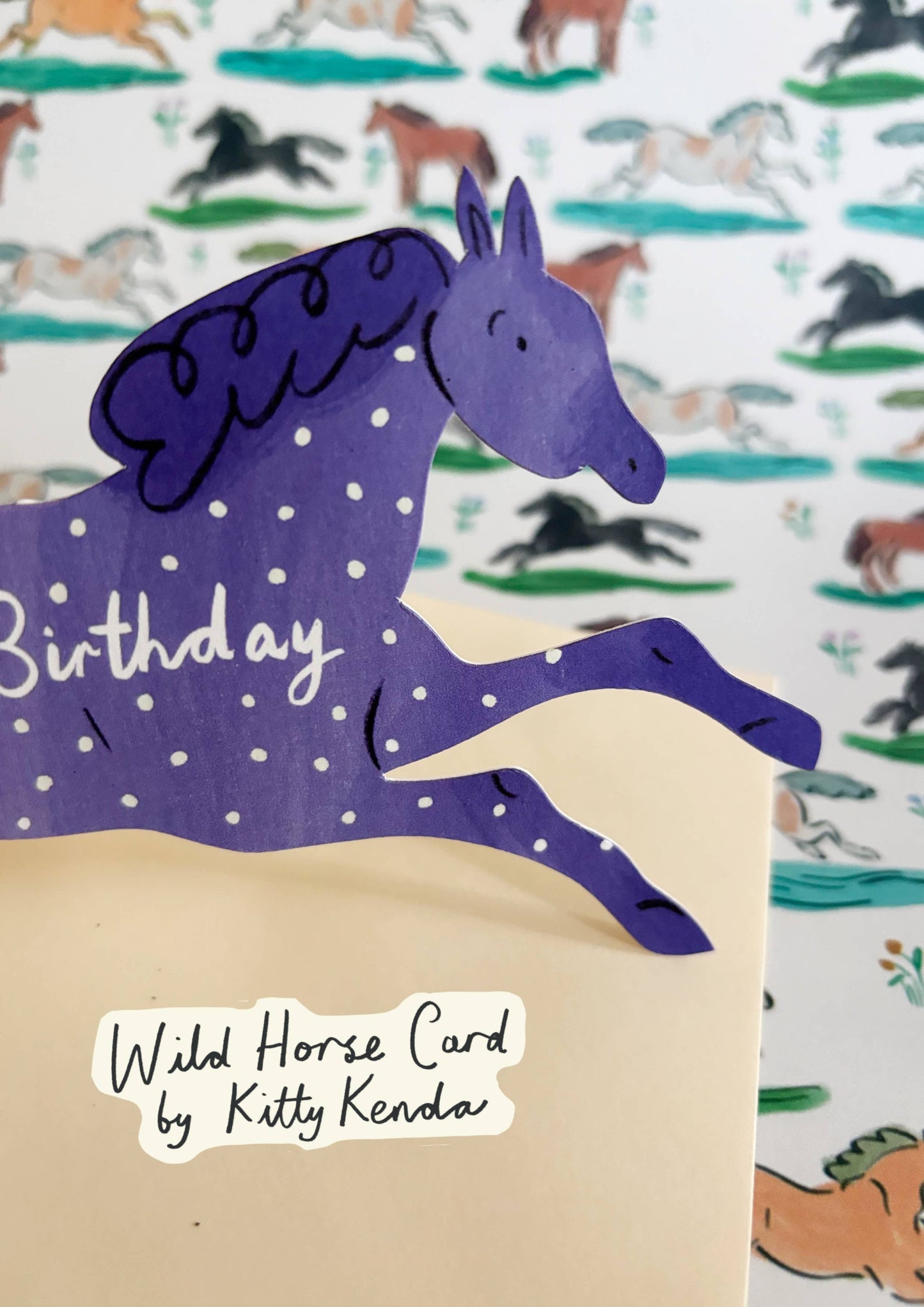 Eco-friendly galloping horse shaped card made in the UK