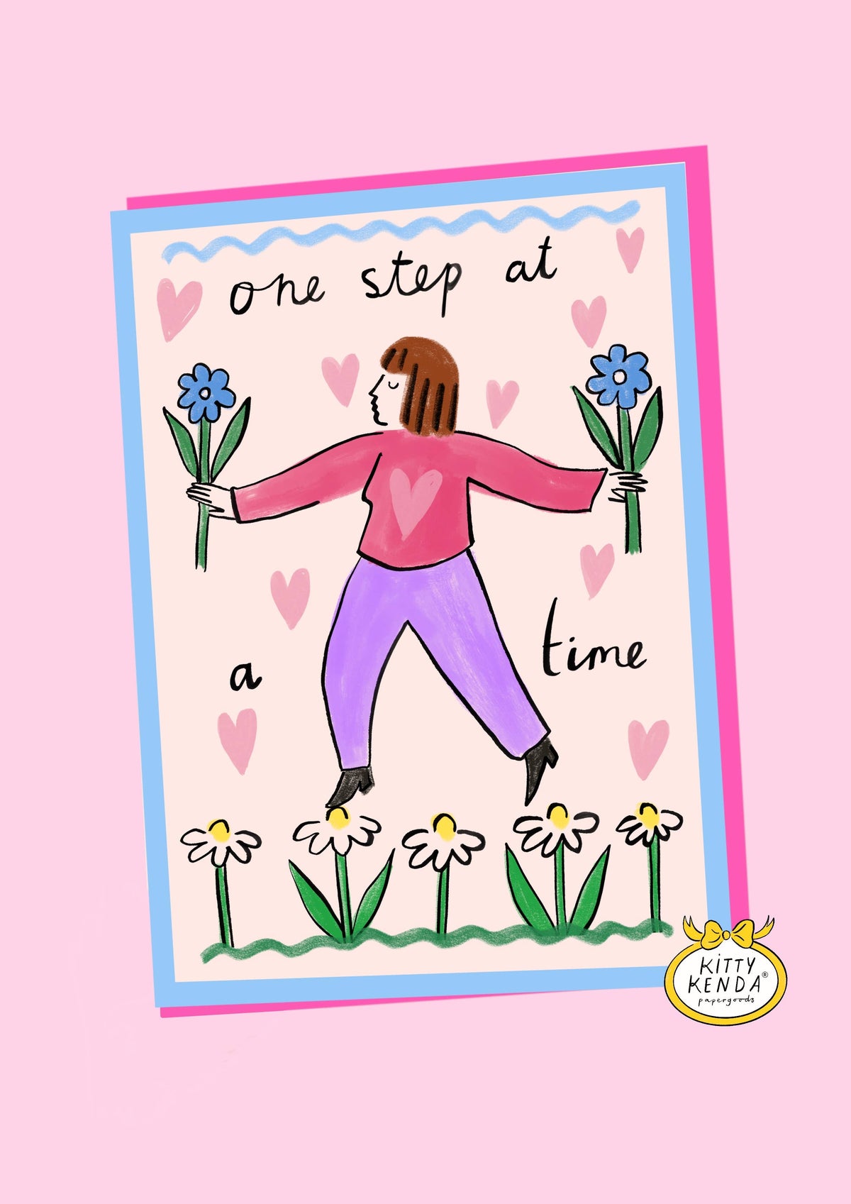 One Step hand-drawn illustrated greeting card by Kitty Kenda Papergoods