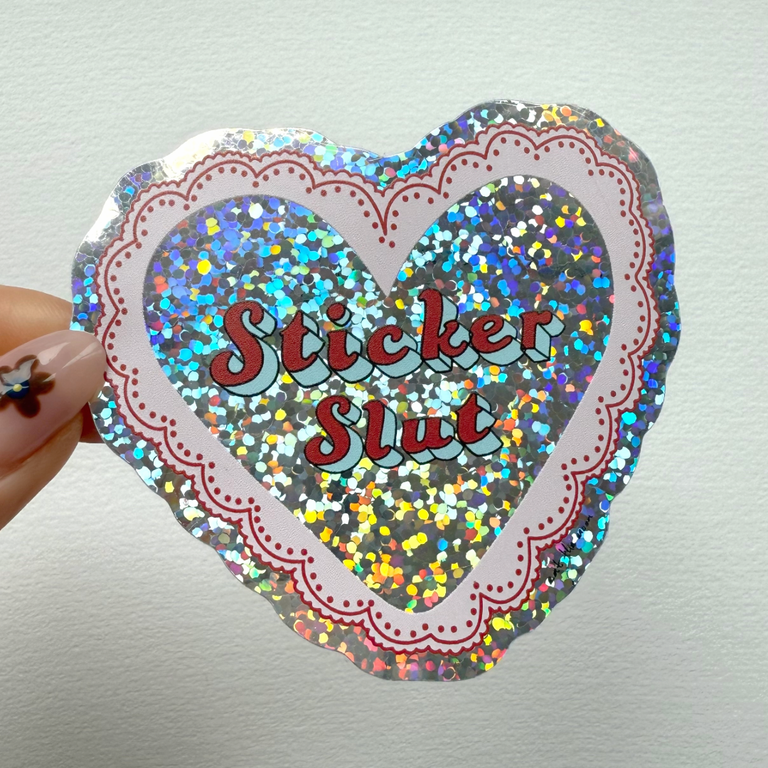 Sticker slut, glitter vinyl sticker, die cut sticker sparkle