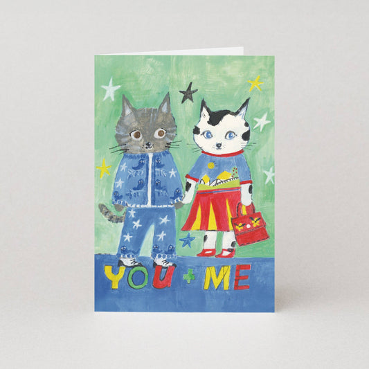 You and Me illustrated cat love card front view